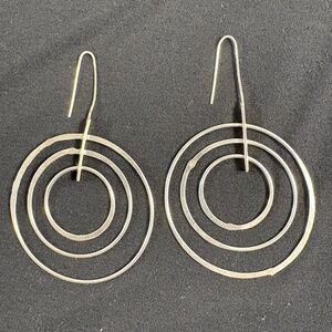 Beautiful Antique Modernist Sterling Silver 3 Spinning Hoops Long Earrings